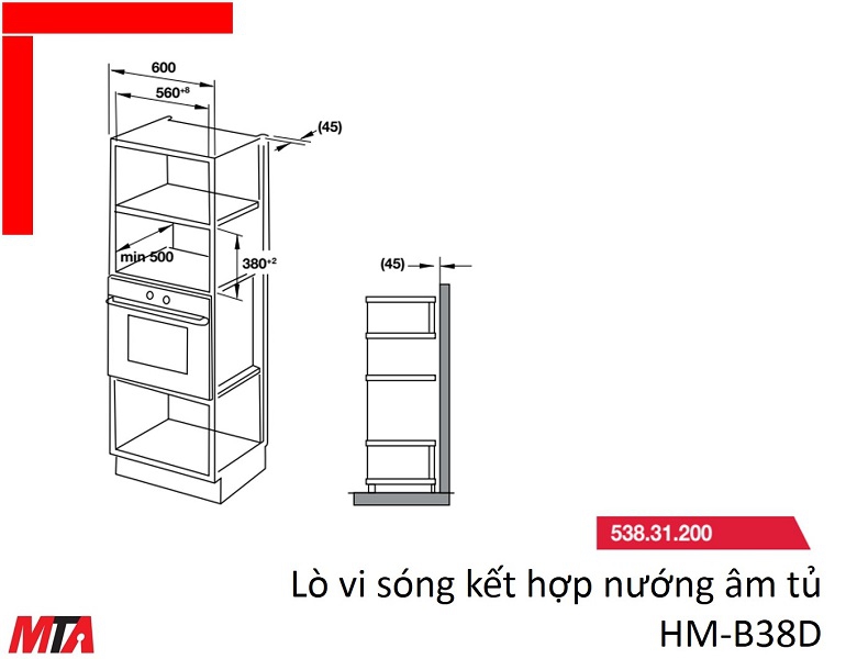 Lò vi sóng Hafele HM-B38A 535.34.000 kết hợp nướng âm tủ dung tích 25 lít
