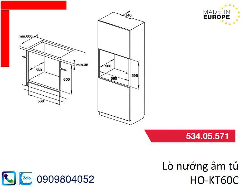 Lò nướng âm tủ Hafele HO-KT60C MSP 534.05.571 dung tích 65 lít