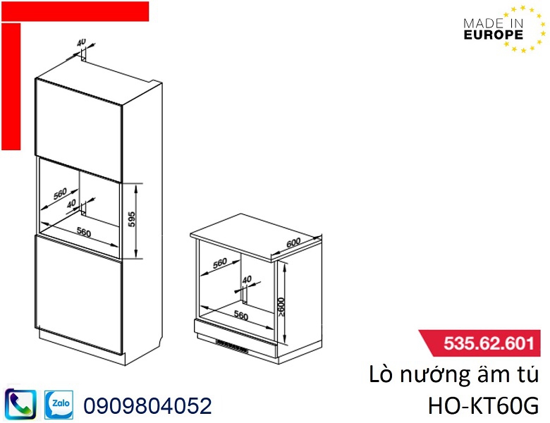 Lò nướng âm tủ Hafele HO-KT60G MSP 535.62.601 dung tích 77 lít