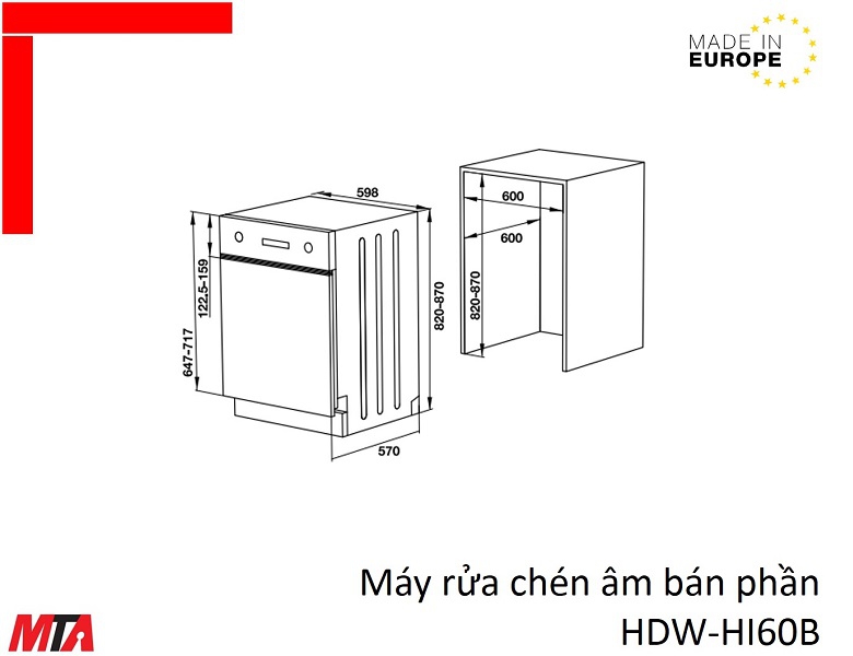 Máy rửa chén hafele HDW-HI60B MSP 533.23.210 âm bán phần