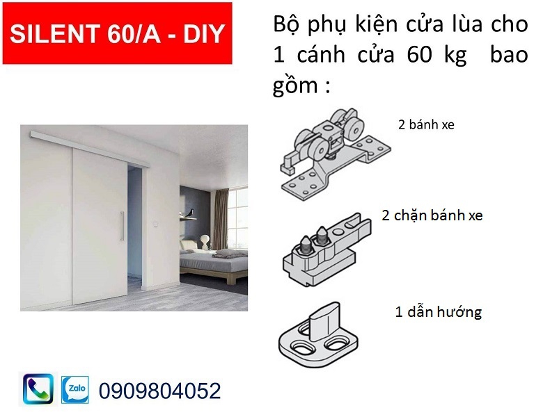 Phụ kiện cửa lùa hafele 489.40.020 DIY Silent 60/A cửa nặng 60kg