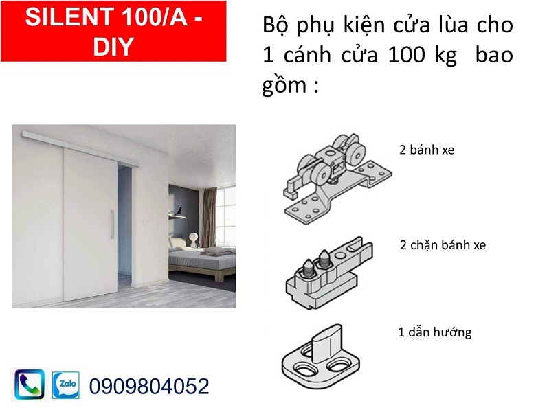 Phụ kiện cửa lùa hafele 489.40.023 DIY Silent 100/A cửa nặng 100kg