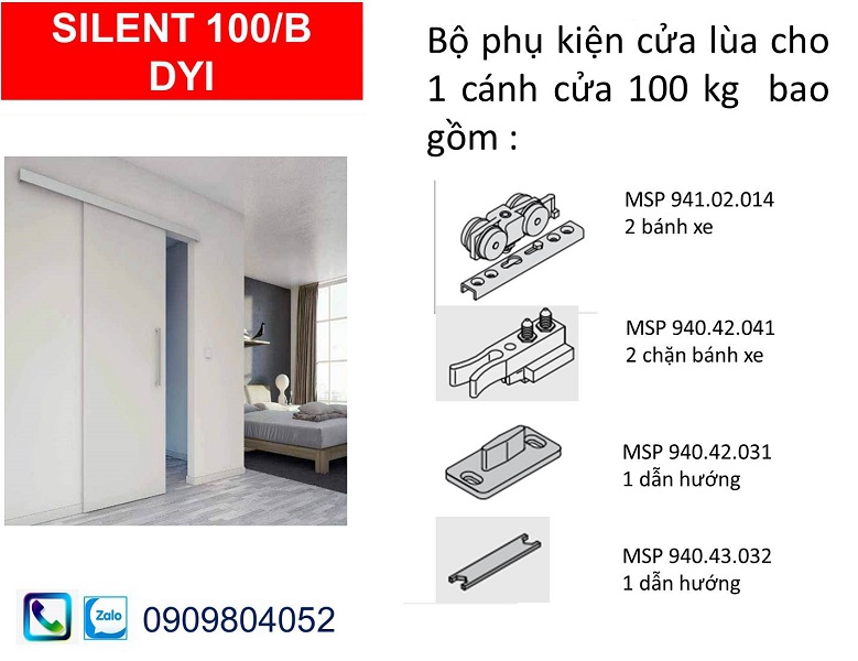 Phụ kiện cửa lùa hafele 489.40.024 DIY Silent 100/B cửa nặng 100kg