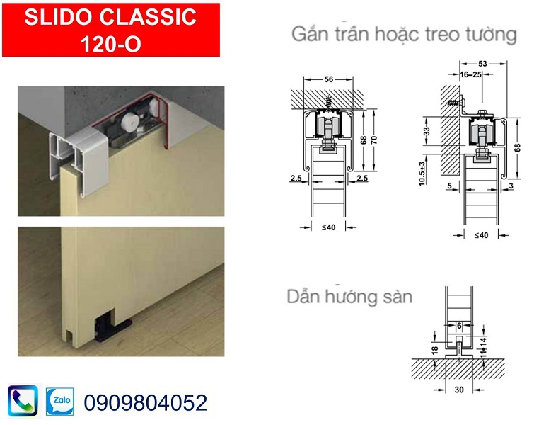 Phụ kiện cửa lùa Hafele 120-O (120kg) 941.25.111 với chiều rộng cửa từ 681mm
