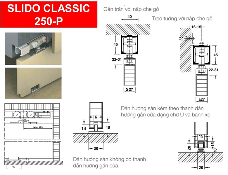 Phụ kiện cửa lùa treo Hafele 250-P(250 kg) 940.82.257