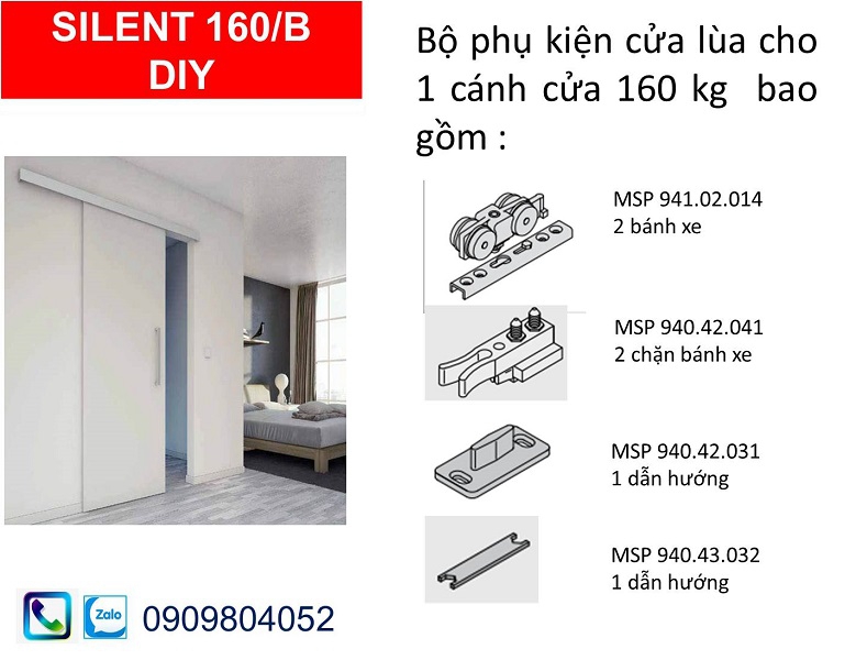 Phụ kiện cửa lùa hafele 489.40.026 DIY Silent 160/B cửa nặng 160kg