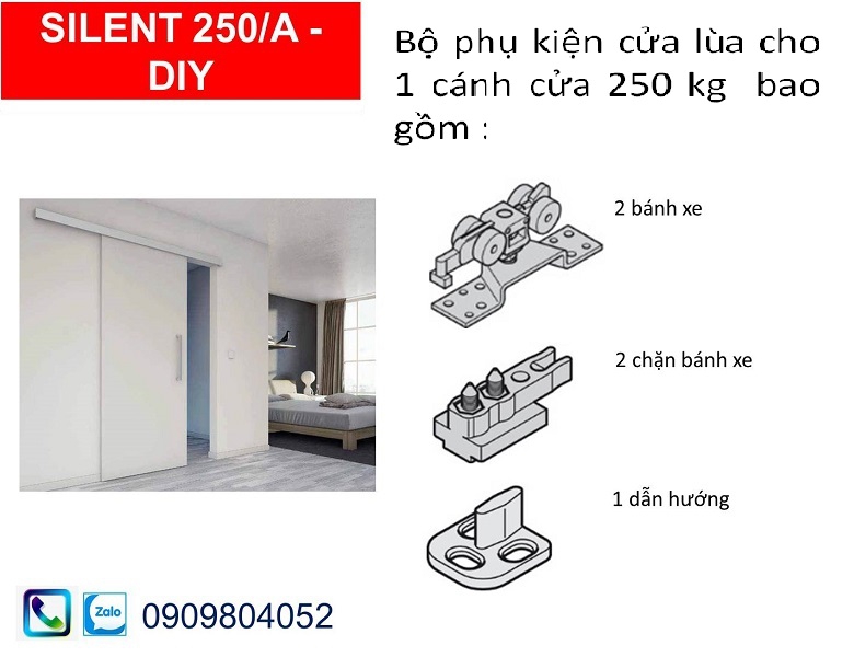 Phụ kiện cửa lùa hafele 489.40.027 DIY Silent 250/A cửa nặng 250kg