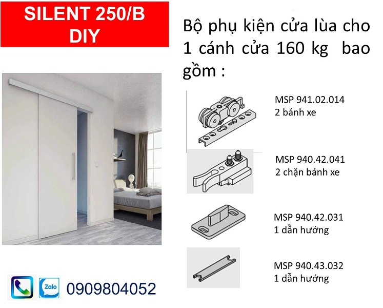 Phụ kiện cửa lùa hafele 489.40.028 DIY Silent 250/B cửa nặng 250kg