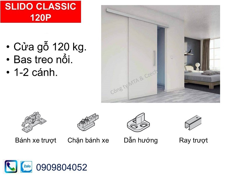 Bộ phụ kiện cửa lùa treo cửa trượt thằng Sido Classic 120-P (120 kg) MSP 941.02.036