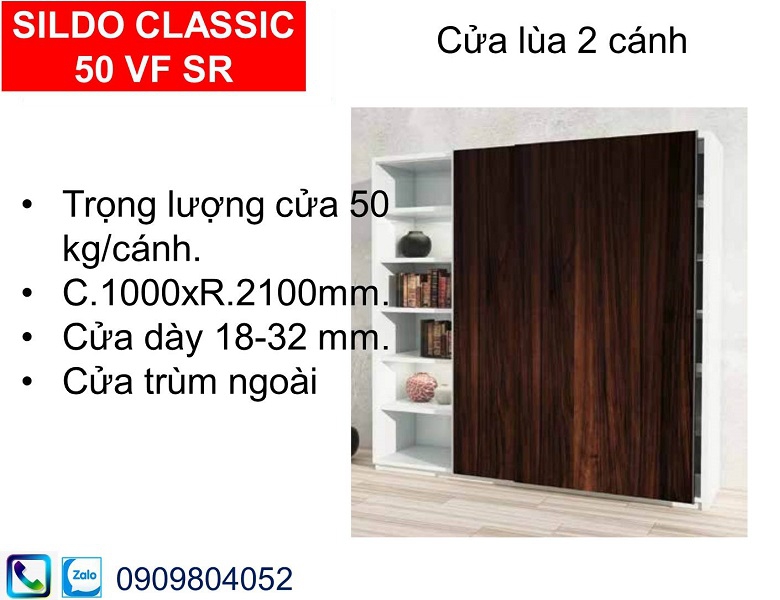 Phụ kiện cửa lùa tủ áo Hafele 400.51.120 cửa 2 cánh trùm ngoài 50kg gỗ dày 18-22mm
