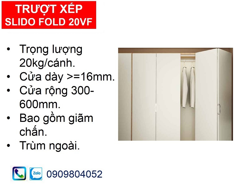 Ray cửa lùa xếp tủ áo hafele 401.30.608 Slido Fold 20VF