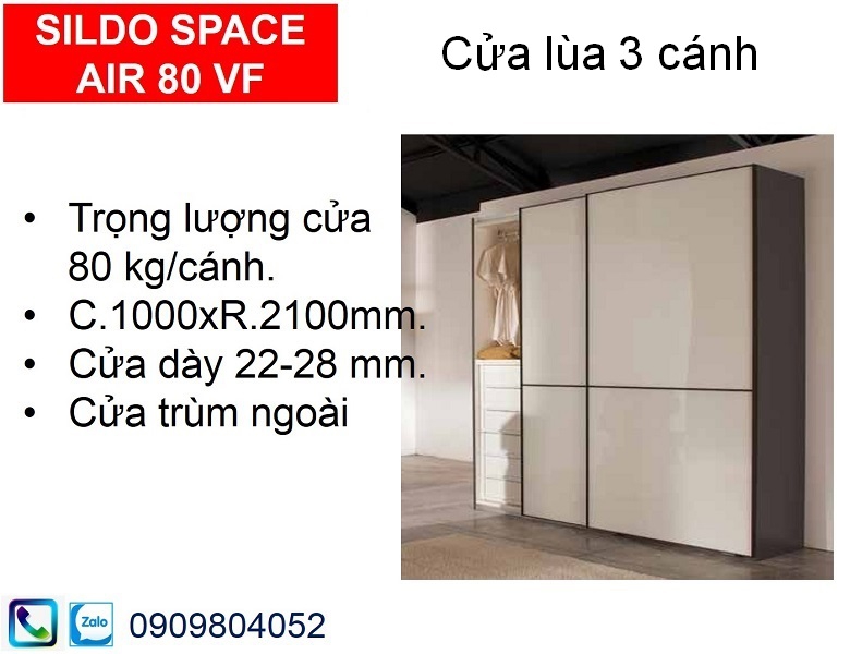 Phụ kiện cửa lùa tủ áo Hafele 406.78.037 cửa 3 cánh trùm ngoài 80kg gỗ dày 22mm