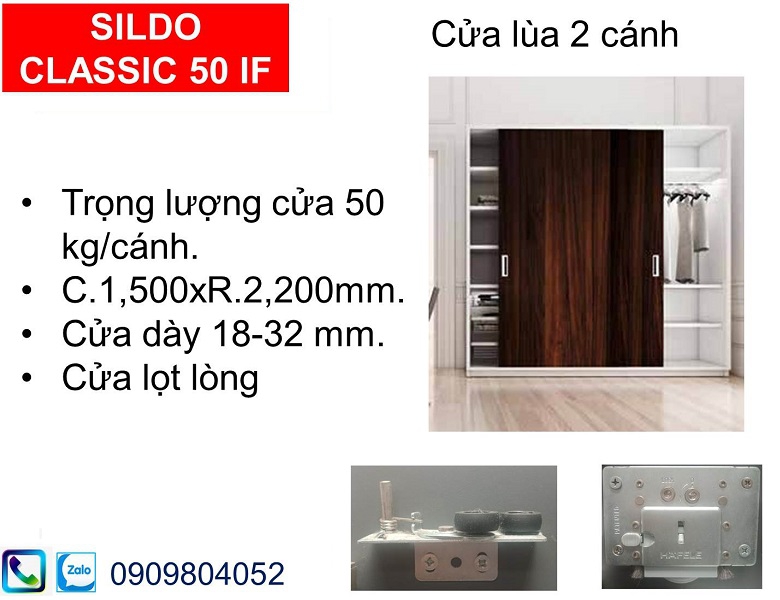 Phụ kiện cửa lùa tủ áo Hafele 401.30.000 cửa 2 cánh lọt lòng 50kg gỗ dày 18-21mm