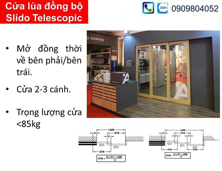Phụ kiện cửa trượt đồng bộ Slido Telescopic 940.81.141 cho 3 cánh