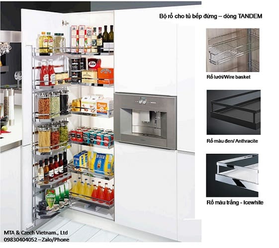 Phụ kiện tủ bếp đứng 6 khay R.600mm TANDEM rổ màu đen 545.93.435