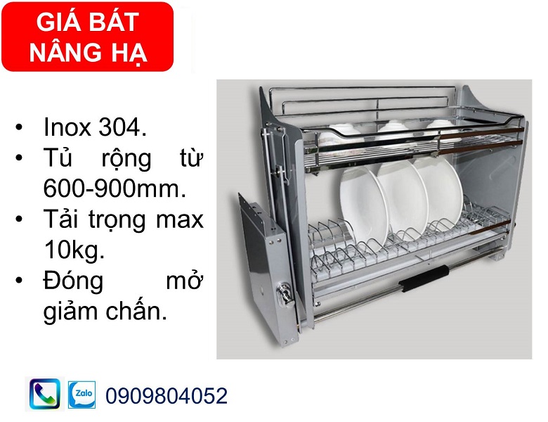 Giá bát nâng hạ Hafele 504.76.023 Inox 304 tủ rộng 900mm