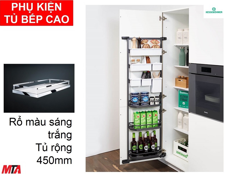 Phụ kiện tủ bếp hafele 545.02.230 Tandem Side màu trắng 6 khay tủ rộng 450mm