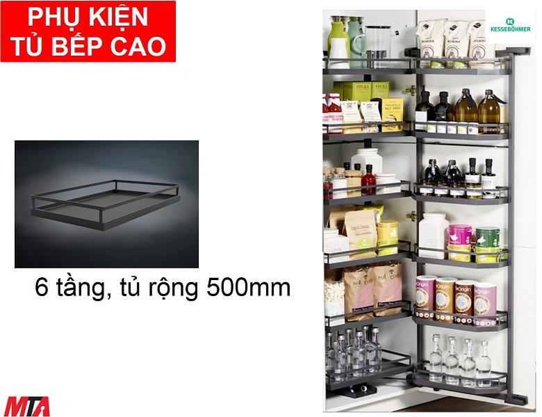 Phụ kiện tủ bếp hafele 545.93.433 Tandem Pantry màu đen 6 khay tủ rộng 500mm