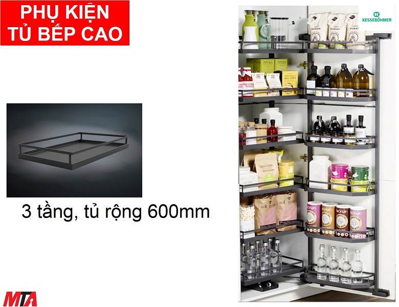 Phụ kiện tủ bếp hafele 545.93.436 Tandem Pantry màu đen 3 khay tủ rộng 600mm