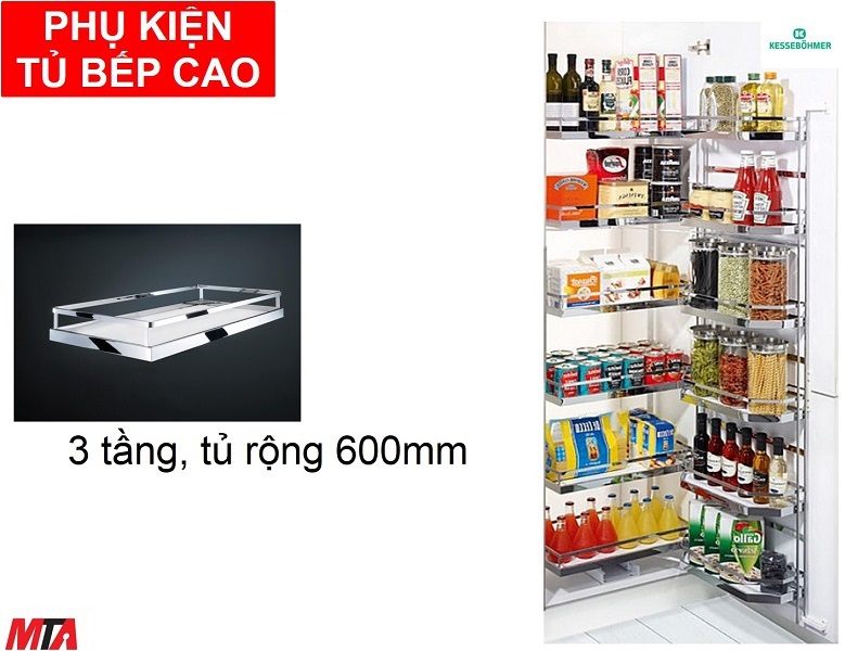 Phụ kiện tủ bếp hafele 545.94.650 Tandem Pantry màu trắng 3 khay tủ rộng 600mm