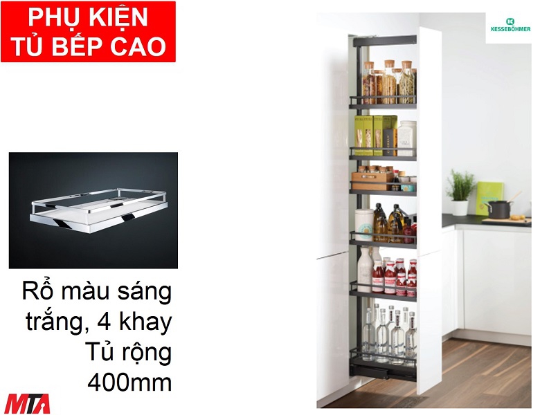 Phụ kiện tủ bếp hafele 546.54.613 Dispensa90 màu trắng 4 khay tủ rộng 400mm
