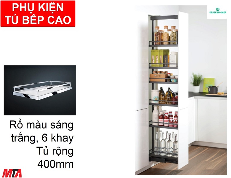 Phụ kiện tủ bếp hafele 546.54.633 Dispensa90 màu trắng 6 khay tủ rộng 400mm
