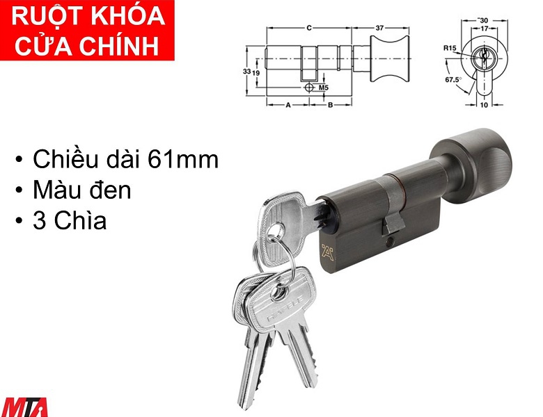 Khóa cửa Hafele 916.63.321 ruột khóa cửa chính 61mm màu đen