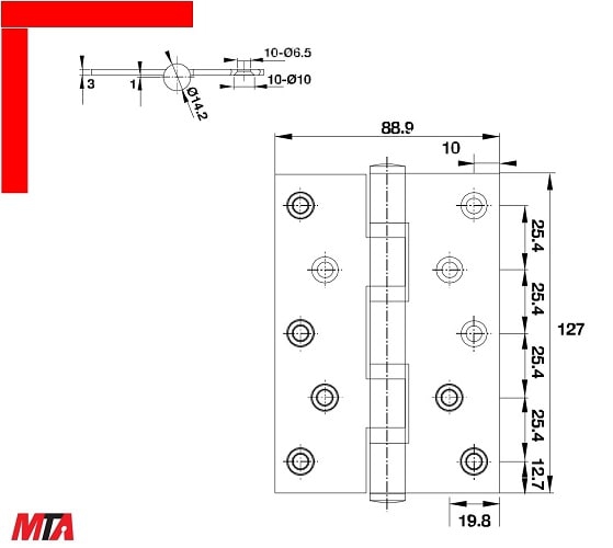 Bản lề cửa Hafele 926.25.104 vật liệu inox 304 mạ inox mờ dài 1 tất 3