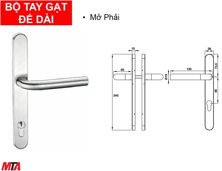 Phụ kiện hafele 903.92.262 tay nắm gạt đế dài mở phải inox304