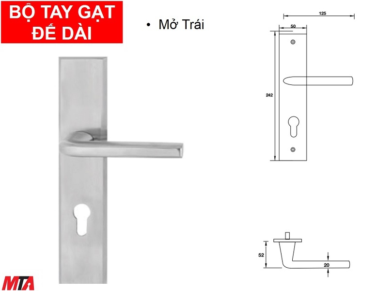 Phụ kiện hafele 903.98.452 tay nắm gạt đế dài mở trái inox304