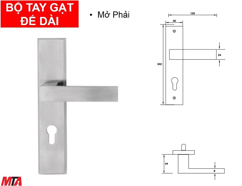 Phụ kiện hafele 903.98.463 tay nắm gạt đế dài mở phải inox304