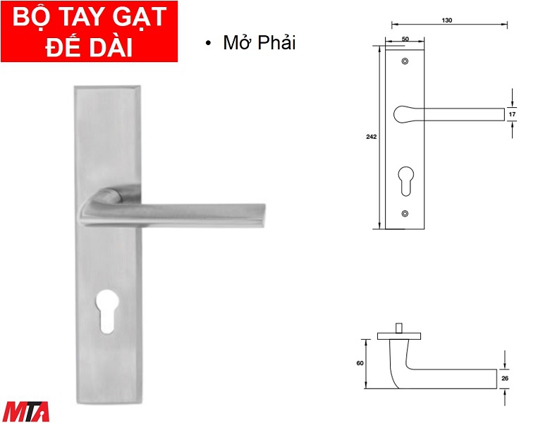 Phụ kiện hafele 903.98.464 tay nắm gạt đế dài mở phải inox304