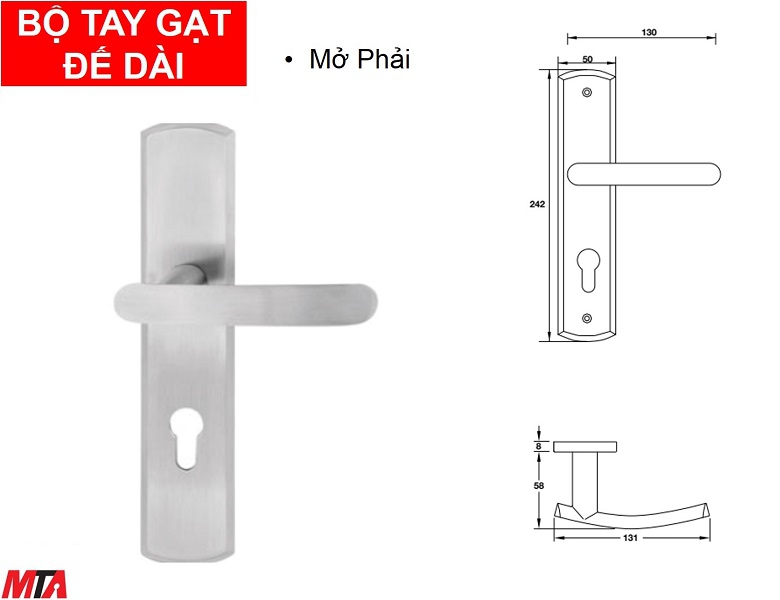Phụ kiện hafele 903.98.467 tay nắm gạt đế dài mở phải inox304