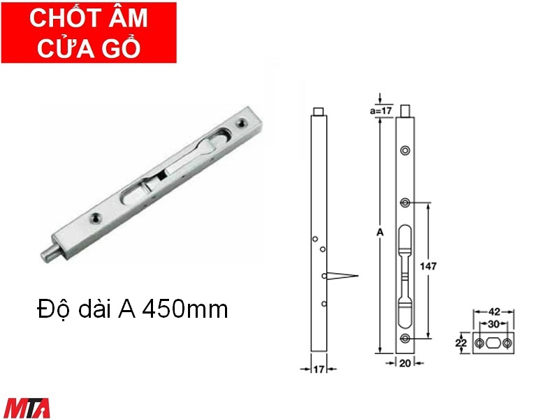 Phụ kiện hafele chốt âm cửa gổ 911.62.184 dài 450mm màu inox mờ