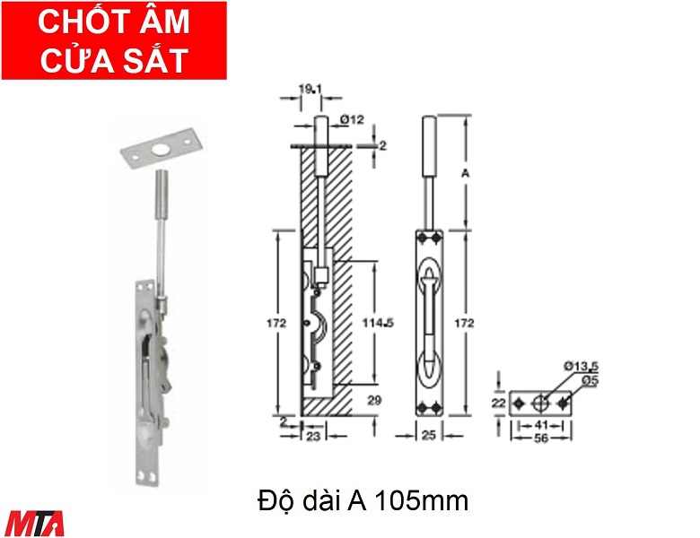 Phụ kiện hafele chốt âm cửa sắt 911.81.166 dài 155mm màu inox mờ