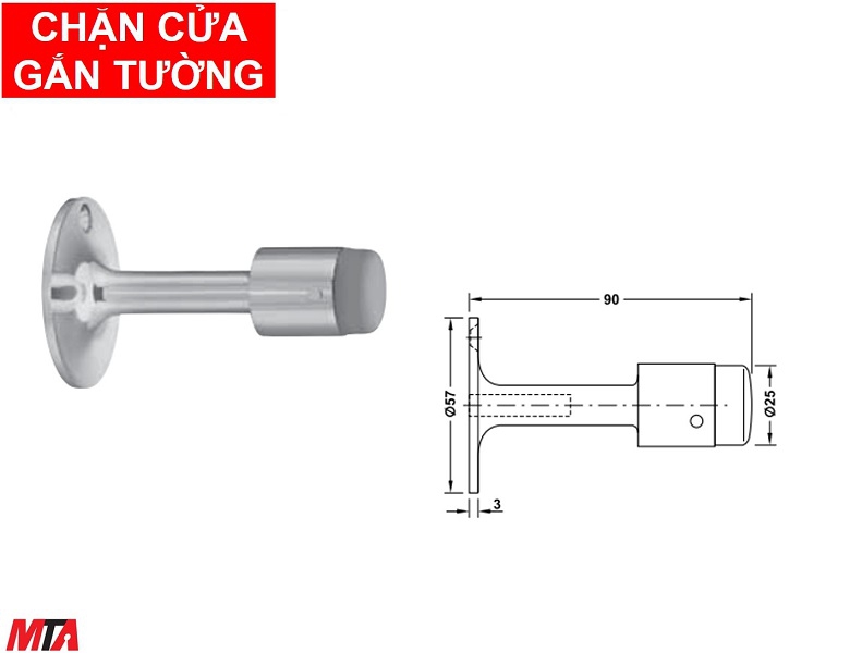 Phụ kiện hafele 937.00.804 chặn cửa gắn tường cao 90mm