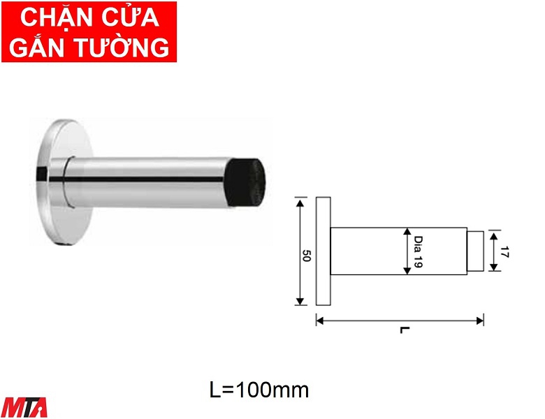 Phụ kiện hafele 937.13.540 chặn cửa gắn tường cao 100mm