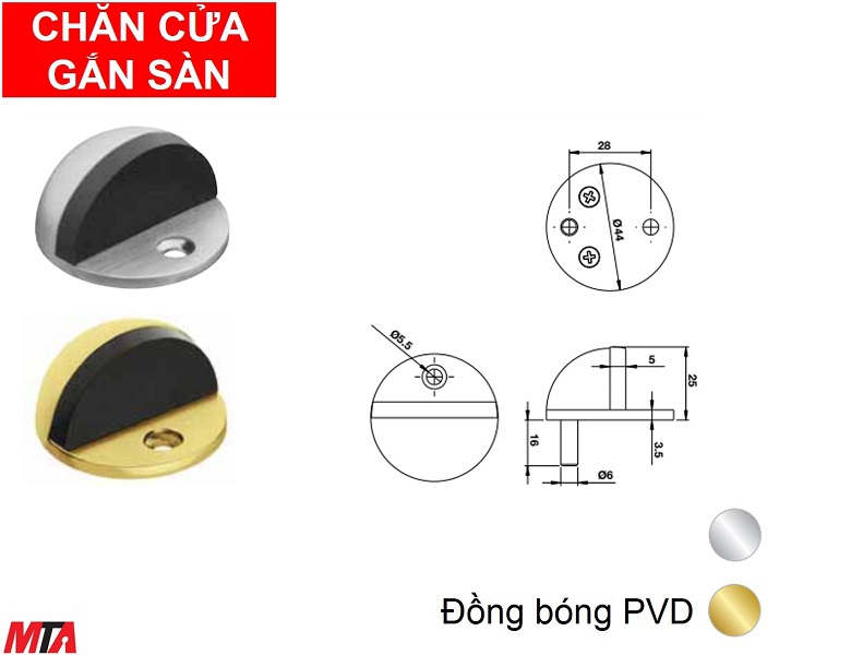 Phụ kiện hafele 937.55.148 chặn cửa bán nguyệt gắn sàn màu đồng bóng