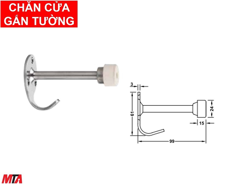 Phụ kiện hafele 938.10.400 chặn cửa gắn tường cao 99mm