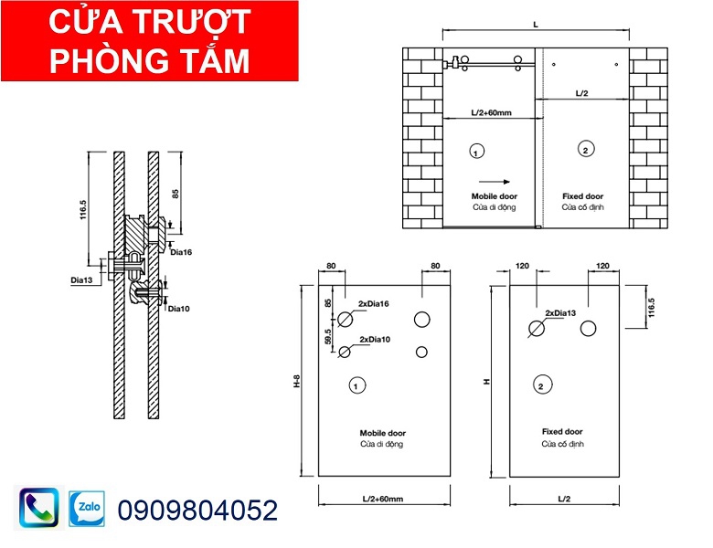 Phụ kiện cửa lùa phòng tắm kính Hafele 981.06.320 Ray trượt Oval