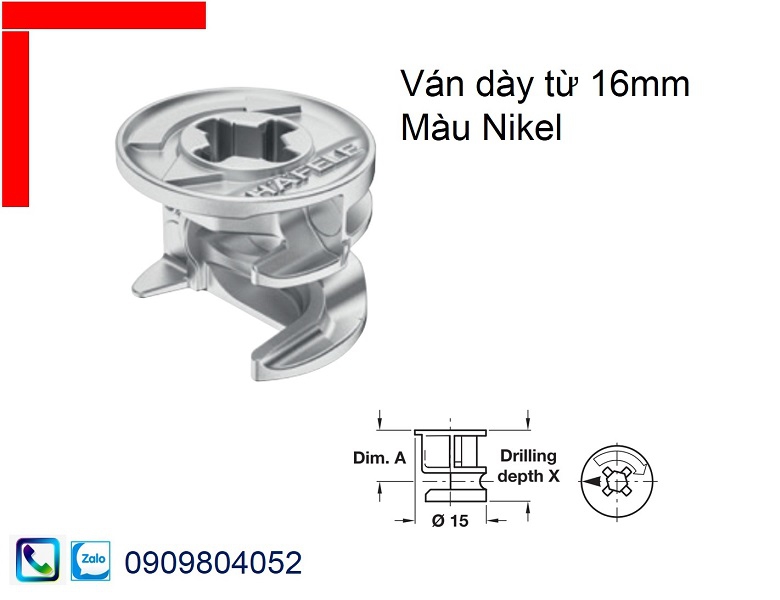 Ốc cam liên kết Hafele vỏ nối minifix15 MSP 262.26.133 ván gỗ dày từ 16mm