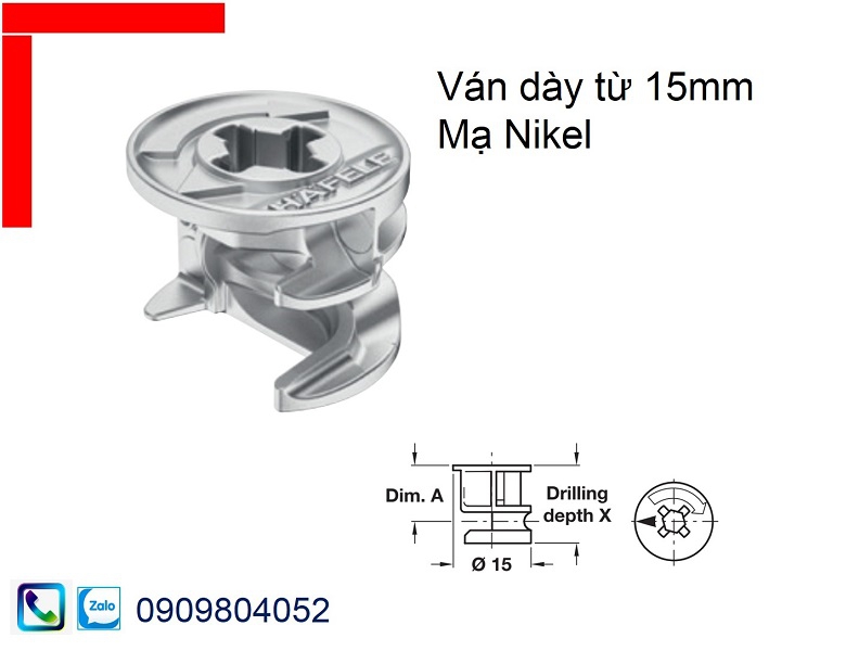 Ốc cam liên kết Hafele vỏ nối minifix15 MSP 262.26. 532 ván gỗ dày từ 15mm