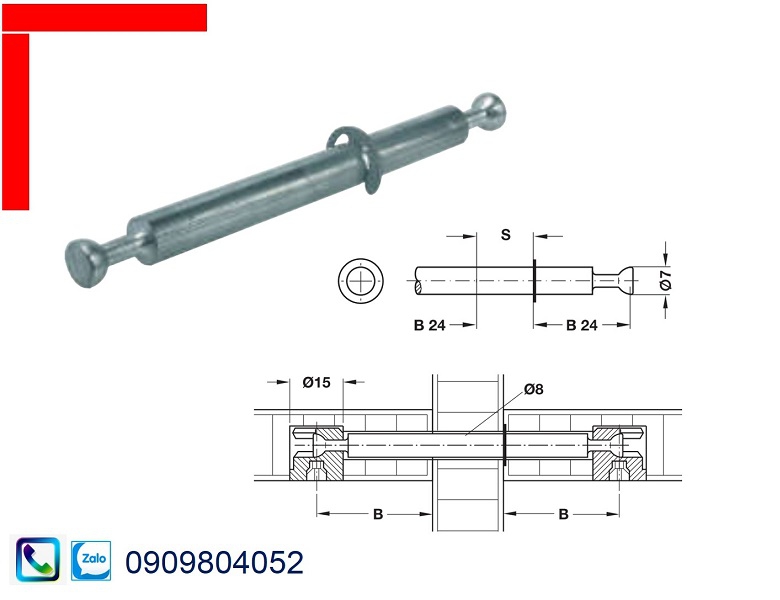 Ốc cam liên kết Hafele chốt nối nhỏ 262.27.805 độ dày ván 16mm