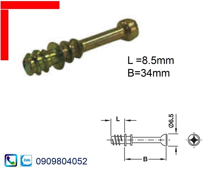 Ốc cam liên kết Hafele chốt nối nhỏ 262.28.615 chiều dài ren L 8.5mm