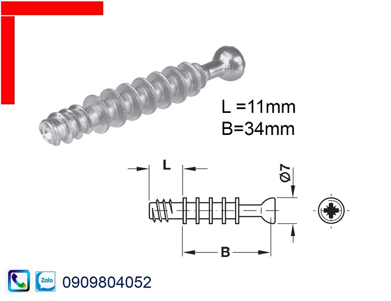 Ốc cam liên kết Hafele chốt nối nhỏ 262.28.624 chiều dài ren L 11mm