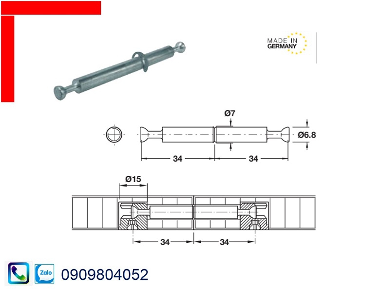 Ốc cam liên kết Hafele chốt nối nhỏ 262.28.786