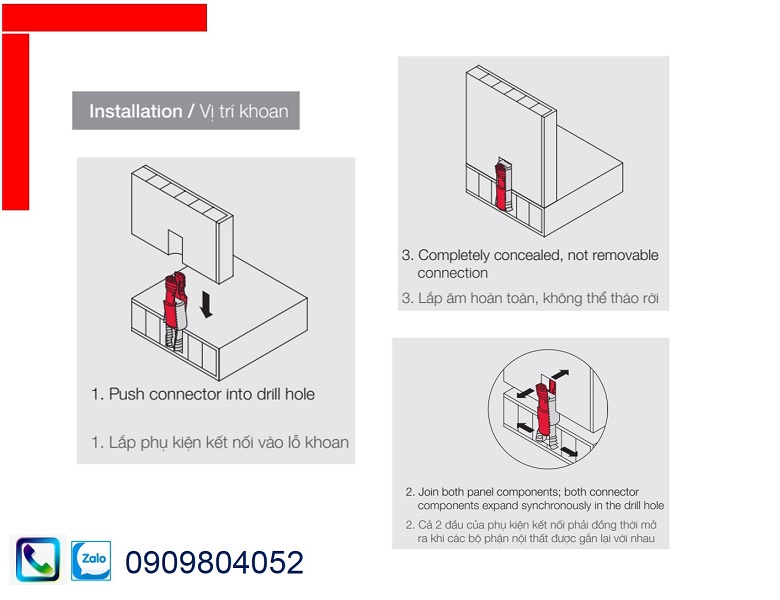 Phụ kiện liên kết Hafele IXCONNECT SC 8/25 MSP 262.11.111 màu đỏ xám