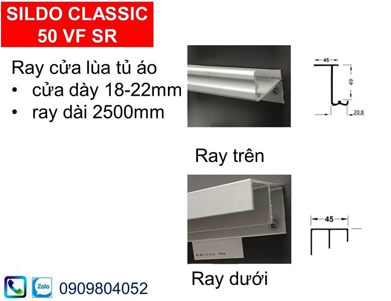Ray cửa lùa tủ áo hafele 400.52.026 slido classic 50 VF SR trượt trên