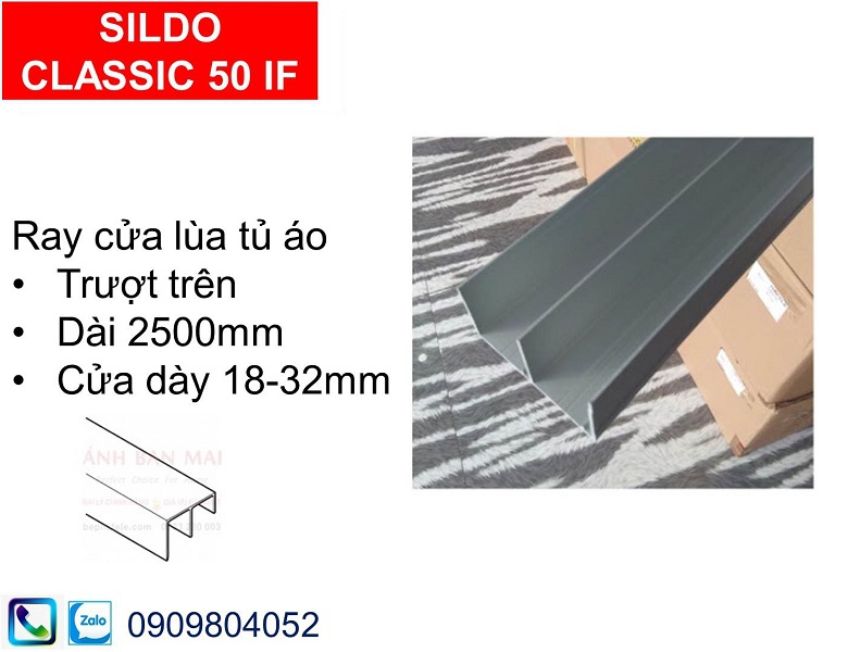 Ray cửa lùa tủ áo hafele 401.30.602 slido classic 50 IF trượt trên cửa dày 18-21mm