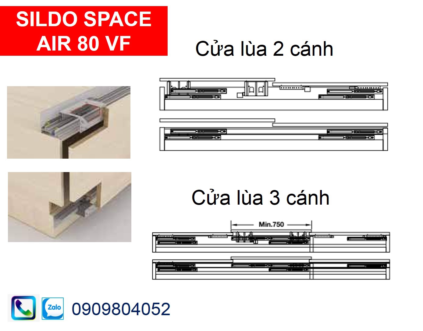 Ray cửa lùa tủ áo hafele 407.78.922 slido space air 80 VF trượt trên